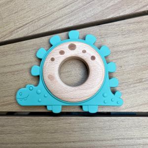 Fa-szilikon rágóka - Kékes zöld dínó